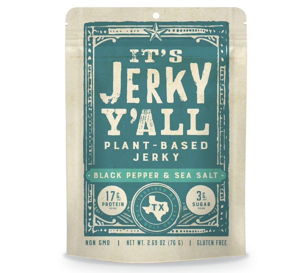 Black Pepper & Sea Salt Jerky – vegan, proteinreich & würzig. Pflanzlicher Snack mit kräftigem Pfeffer-Meersalz-Profil, glutenfrei & non-GMO.