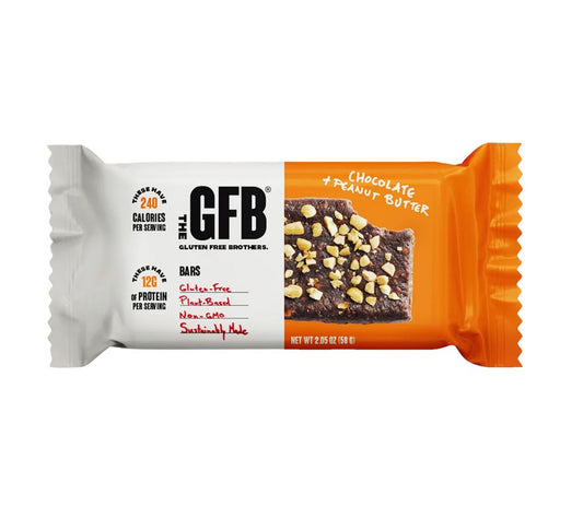 Proteinreicher Genuss: Chocolate Peanut Butter Bar von GFB – vegan, glutenfrei, nachhaltig und ideal für bewusste Snack-Konzepte.