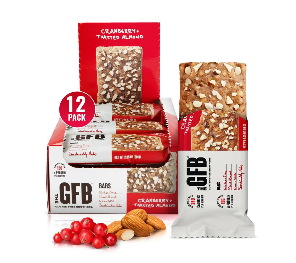Cranberry Toasted Almond Bar – fruchtig-nussiger Proteinriegel von GFB. Vegan, glutenfrei & nachhaltig produziert für bewusste Kund:innen.