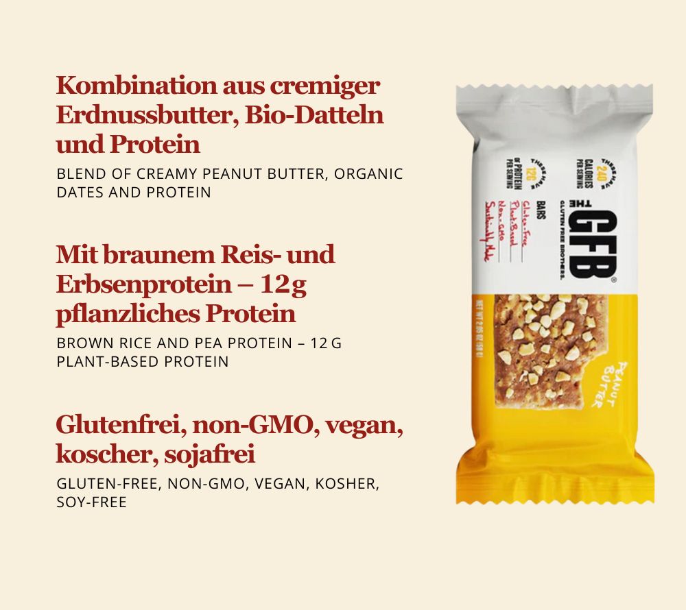 Peanut Butter Bar – cremig, nussig & proteinreich. Vegan, glutenfrei & nachhaltig hergestellt. Ideal für bewusste Snacksortimente im Handel.