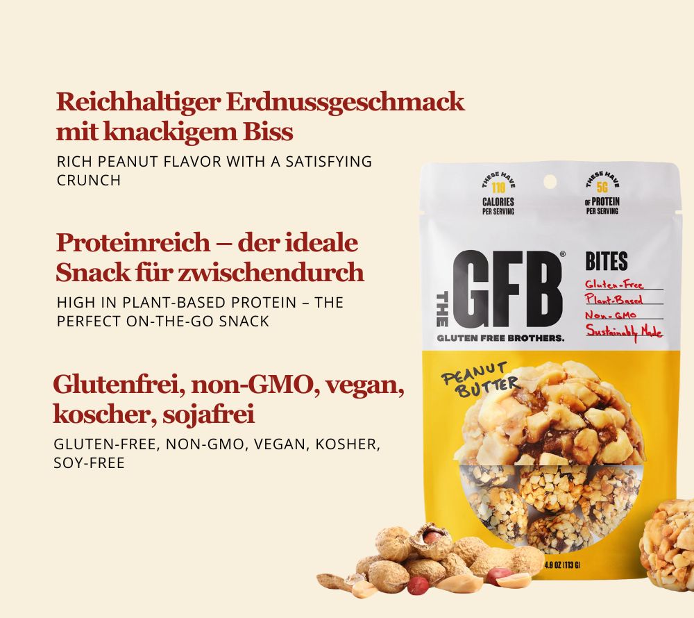 Peanut Butter Bites – cremig, proteinreich & vegan. Glutenfrei, nachhaltig & ideal für bewusste Snack-Konzepte mit hohem Abverkaufspotenzial.