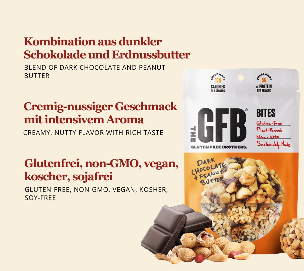 Dark Chocolate Peanut Butter Bites – vegan, glutenfrei & proteinreich. Genussvoller Snack für bewusste Kund:innen & starke Impulsverkäufe.
