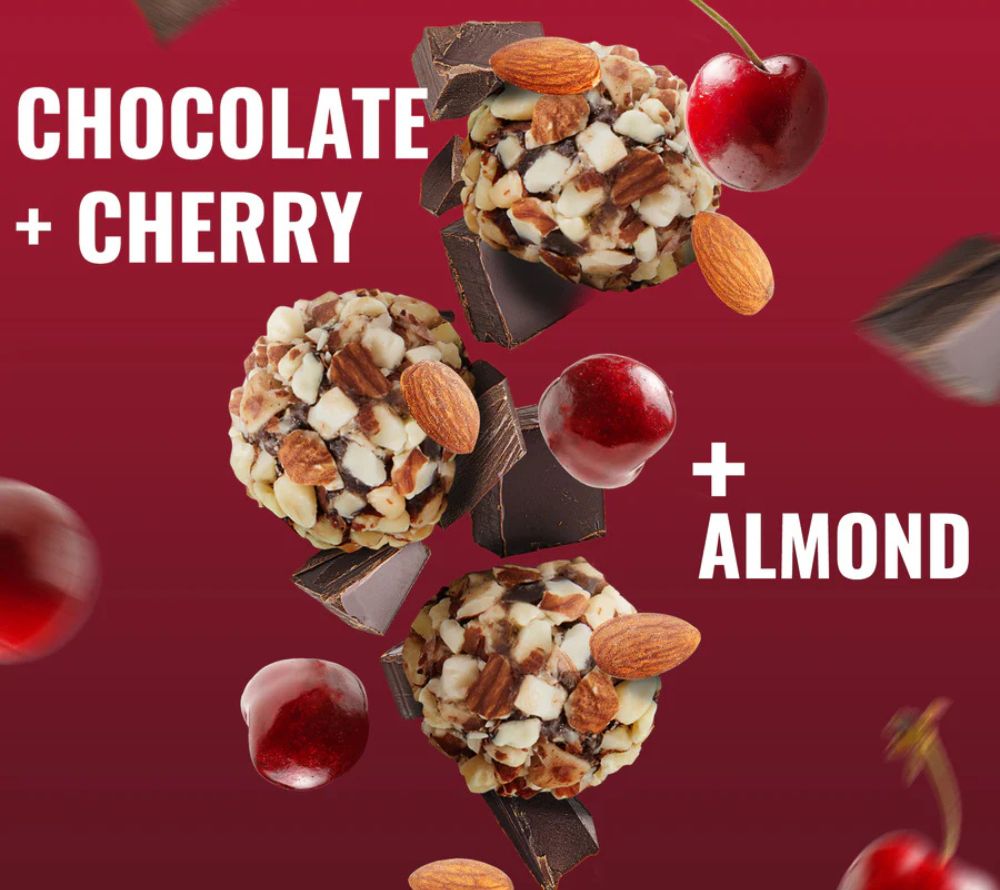 Chocolate Cherry Almond Bites – vegan, glutenfrei & proteinreich. Mit Kirschen, Mandeln & Schokolade – perfekter Snack für bewusste Genießer:innen.