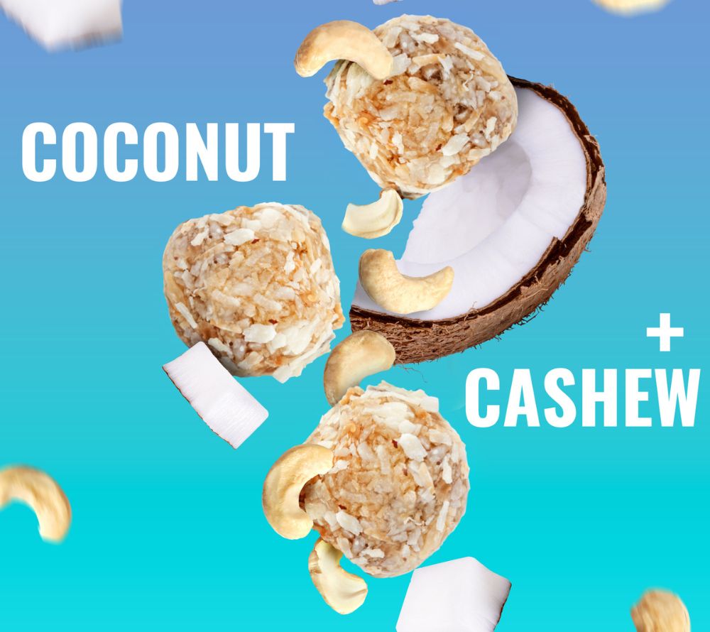Coconut Cashew Bites – veganer Snack mit Kokos & Cashew. Natürlich, glutenfrei & nachhaltig – ideal für bewusste Genussmomente.