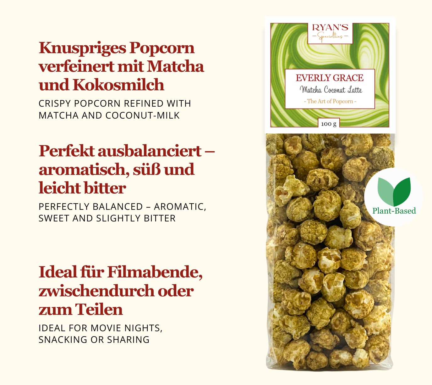 Everly Grace Popcorn Matcha Coconut Latte Bag 100 g