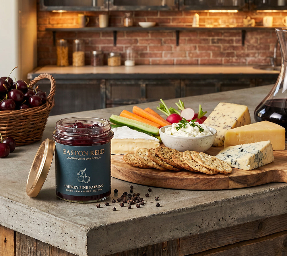 Kirsch-Chutney mit Rotwein und schwarzem Pfeffer im 230 g-Glas. Ideal zu Entenbrust, Käseplatten, Sandwiches und herzhaften Gerichten. Jetzt entdecken!