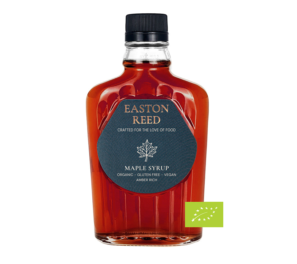 Bio-Cranberry Syrup von Easton Reed – feiner Ahornsirup veredelt mit Cranberries für Pancakes, Desserts, Drinks und kreative Gourmet-Rezepte.