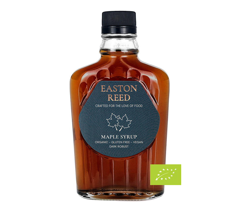 Bio-Ahornsirup Dark Robust Taste von Easton Reed – intensiver Maple Syrup mit kräftigem Aroma für Pancakes, Desserts, BBQ und kreative Rezepte.