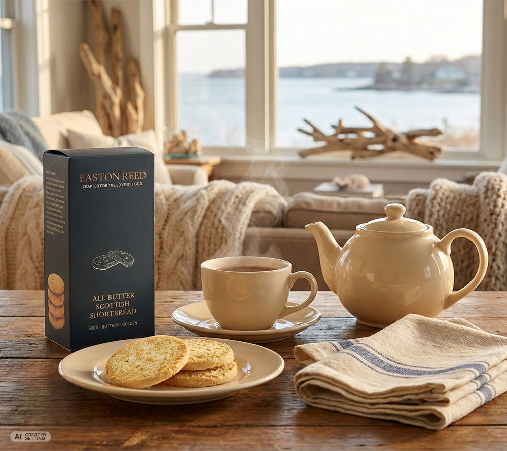 Schottisches All Butter Shortbread von Easton Reed mit 30 % Butter und Demerara-Zucker. 175-g-Packung, VPE 6 – für Feinkost, Tee und Geschenke.