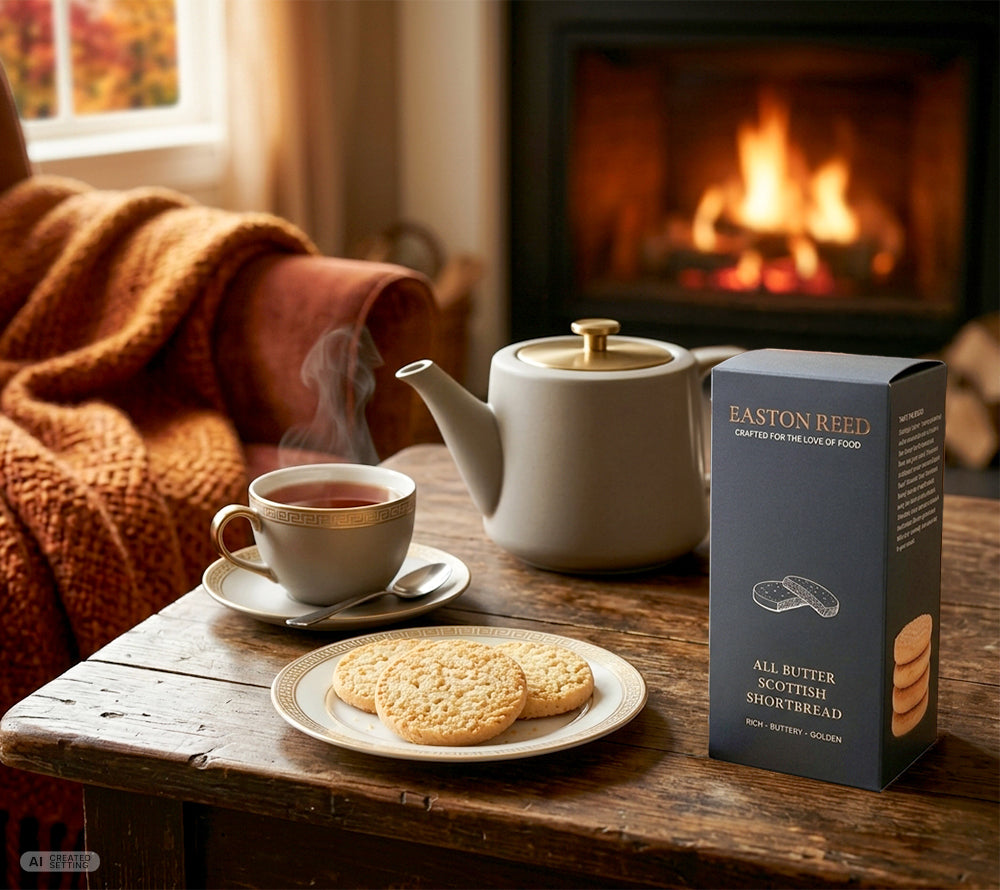 Schottisches All Butter Shortbread von Easton Reed mit 30 % Butter und Demerara-Zucker. 175-g-Packung, VPE 6 – für Feinkost, Tee und Geschenke.