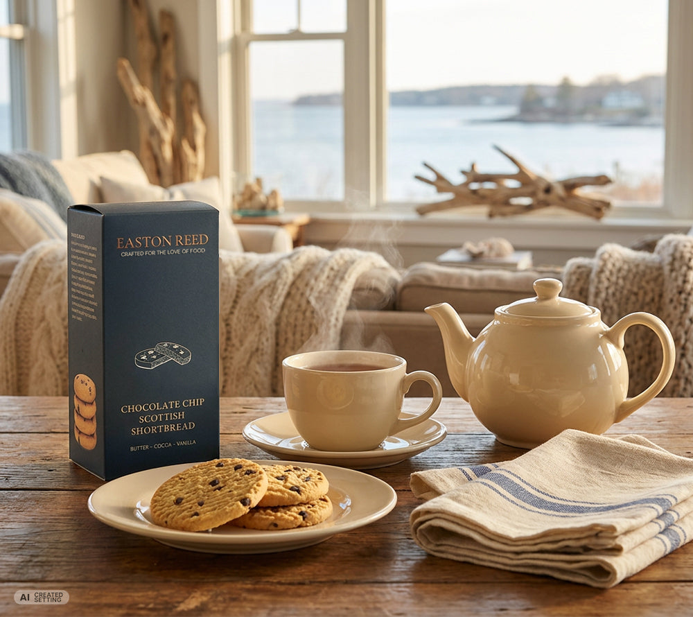 Schottisches Chocolate Chip Shortbread von Easton Reed mit 10 % Schokoladenstückchen. 175 g, VPE 6 – für Feinkost-, Kaffee- und Geschenksortimente