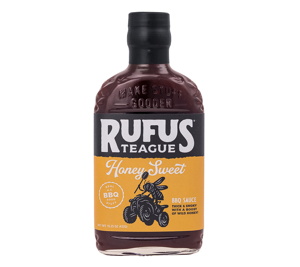 Köstliche BBQ-Sauce von Rufus Teague: Honey Sweet mit rauchiger Tiefe und Honignote. Für alle, die ihre Grillgerichte mit mehr Geschmack verfeinern möchten.