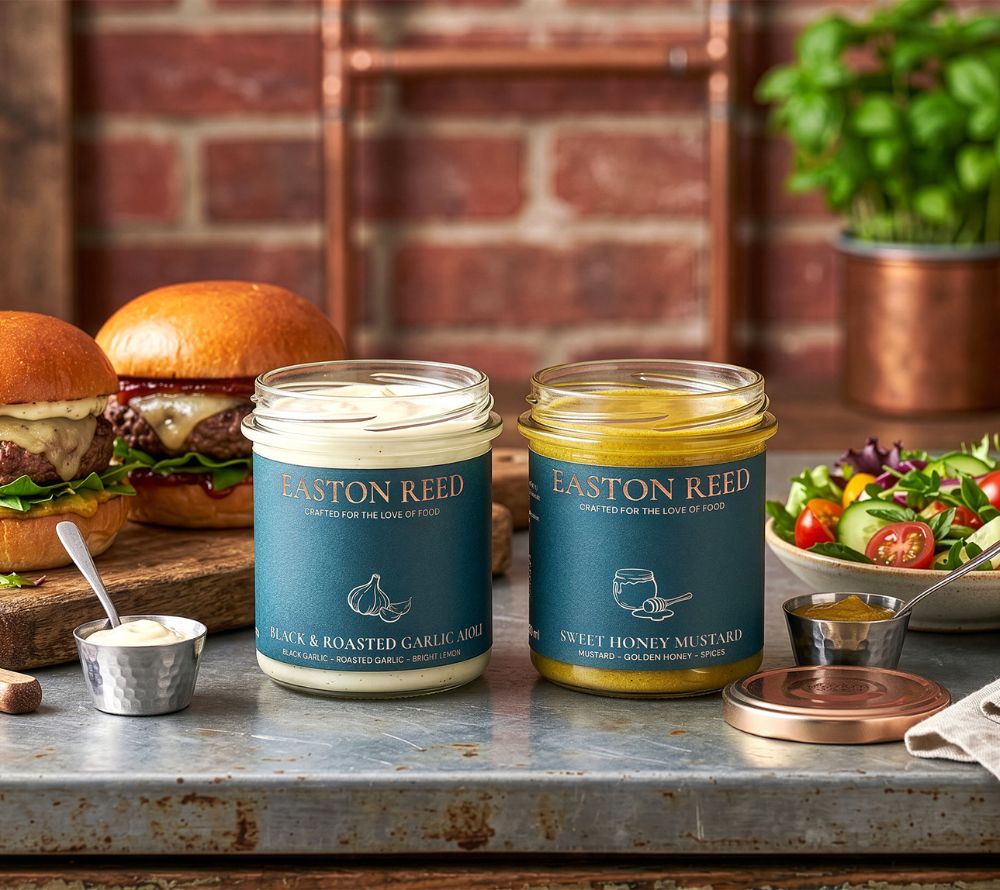 Sweet Honey Mustard und Black & Roasted Garlic Aioli zu Burgern, Salaten und mehr