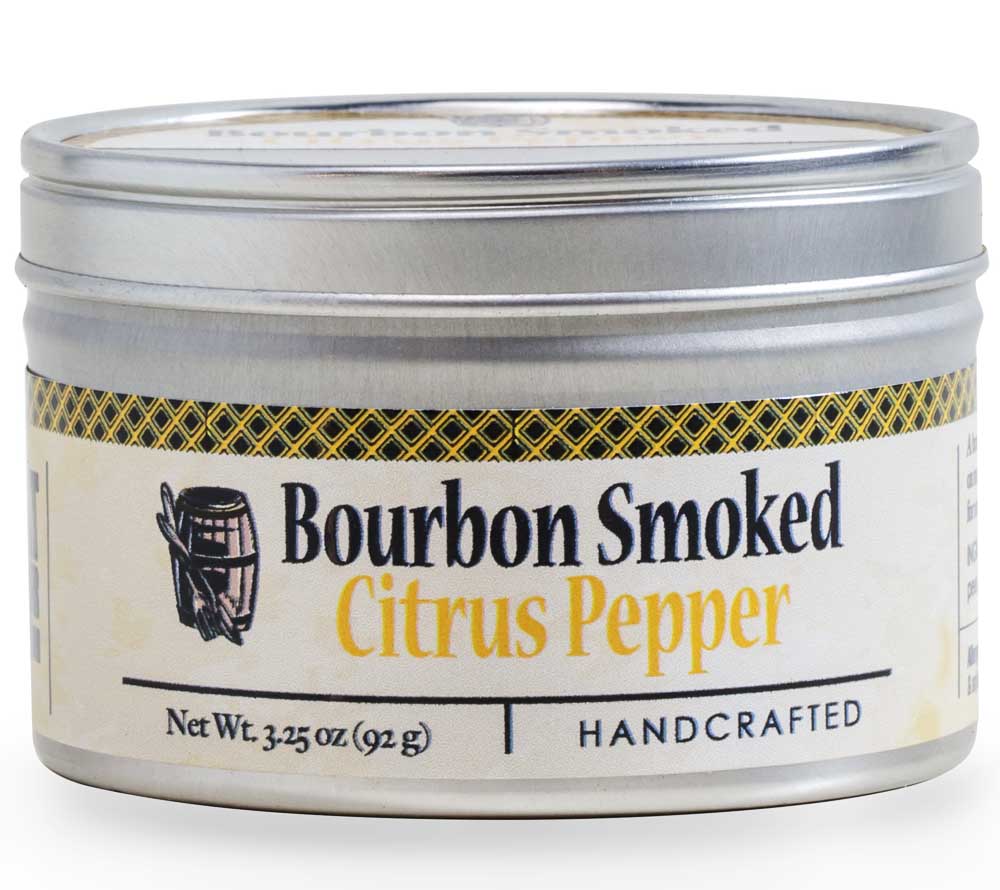 Bourbon Smoked Citrus Pepper mit geräuchertem Pfeffer, Orange und Fenchel. Premium-Gewürz aus Kentucky für Fisch, Fleisch, Gemüse und BBQ.