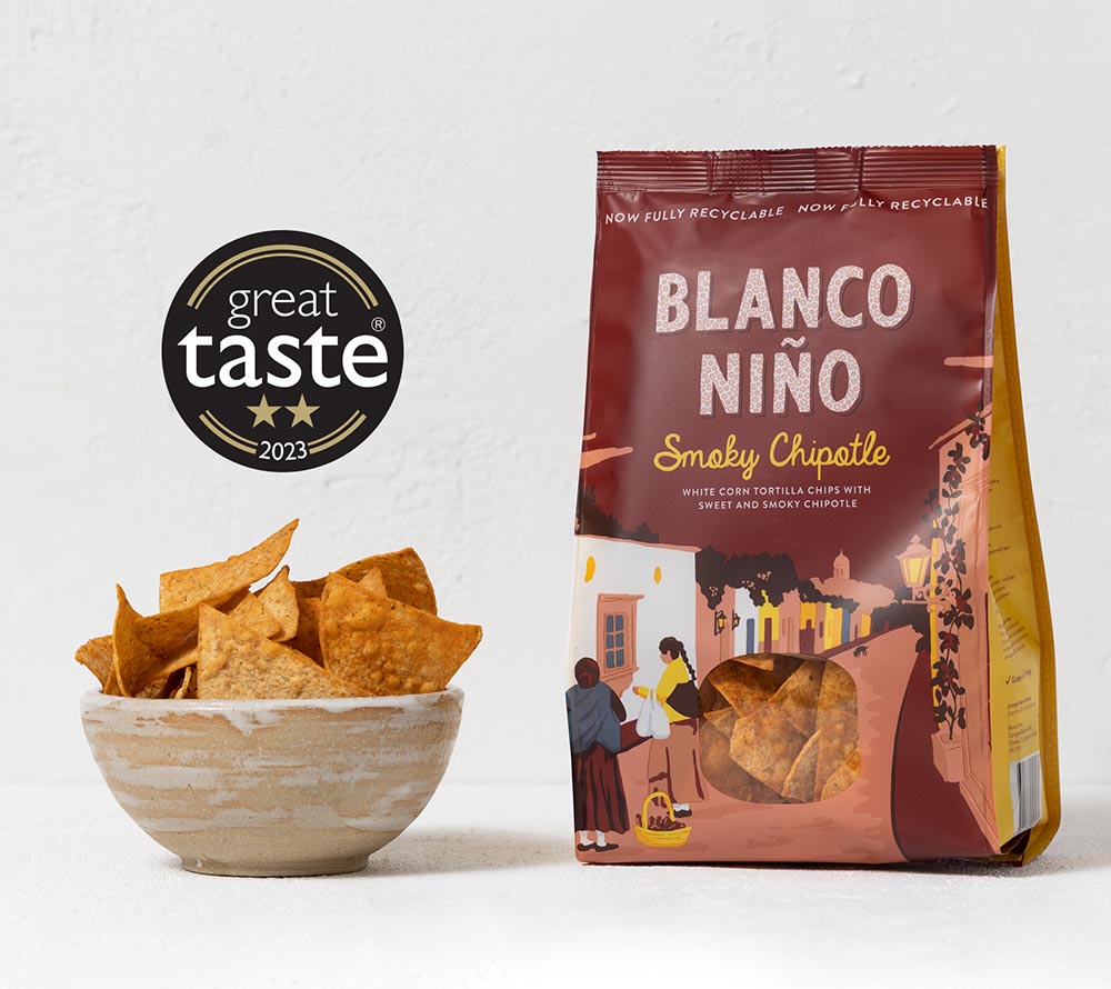 Blanco Niño Smoky Chipotle Tortilla Chips kaufen | 100 % vegan & glutenfrei | Authentischer Geschmack durch traditionelle Nixtamalisierung  EU-weiter Versand