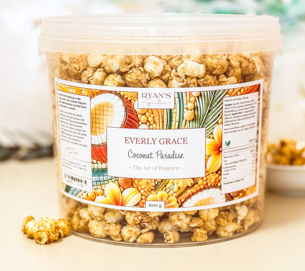 Popcorn Coconut Paradise Cup von Everly Grace kaufen | tropisch-exotisch mit Kokosraspeln | Perfekt zum Snacken zwischendurch 