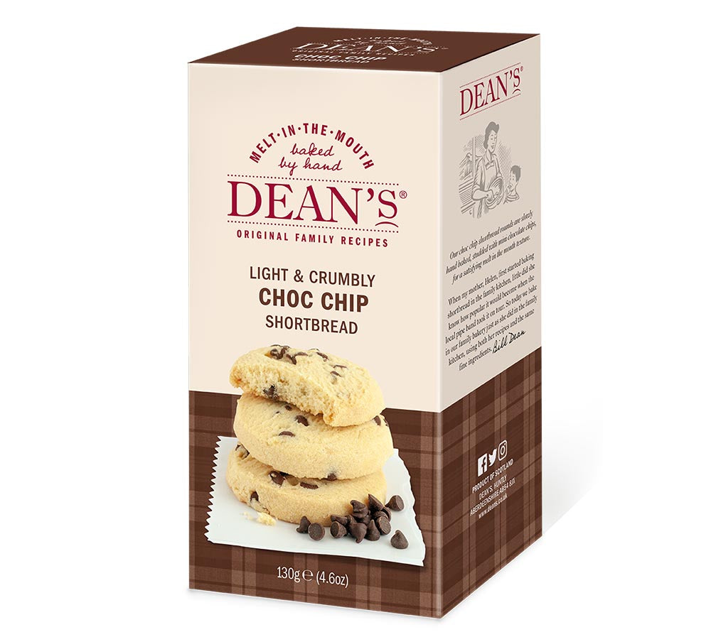 Choc Chip Shortbread Rounds von Dean's kaufen | zart-buttrige Mürbeteig-Kekse mit feinen Schokoladenstückchen | Ideal für Ihre Gourmet-Kunden | EU-weiter Versand