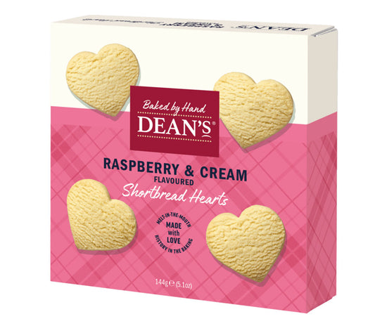 Raspberry & Cream Shortbread Hearts von Deans kaufen | fruchtig-süße Shortbread-Kekse aus Schottland | Ideales Geschenk oder zum selbst genießen | EU-weiter Versand