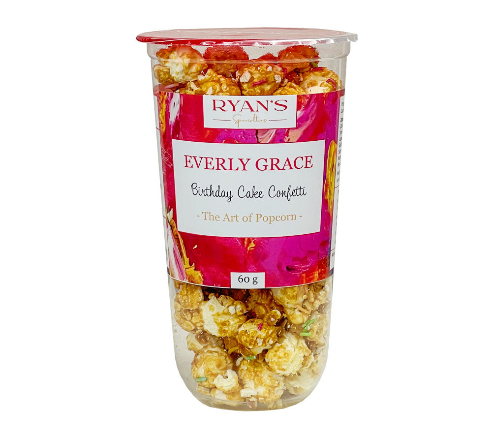 Everly Grace Popcorn Birthday Cake Confetti Cup 60 g von Ryan's Specialties kaufen | Süß, Vanille und Streusel | Perfekt für Filmabende | EU-weiter Versand