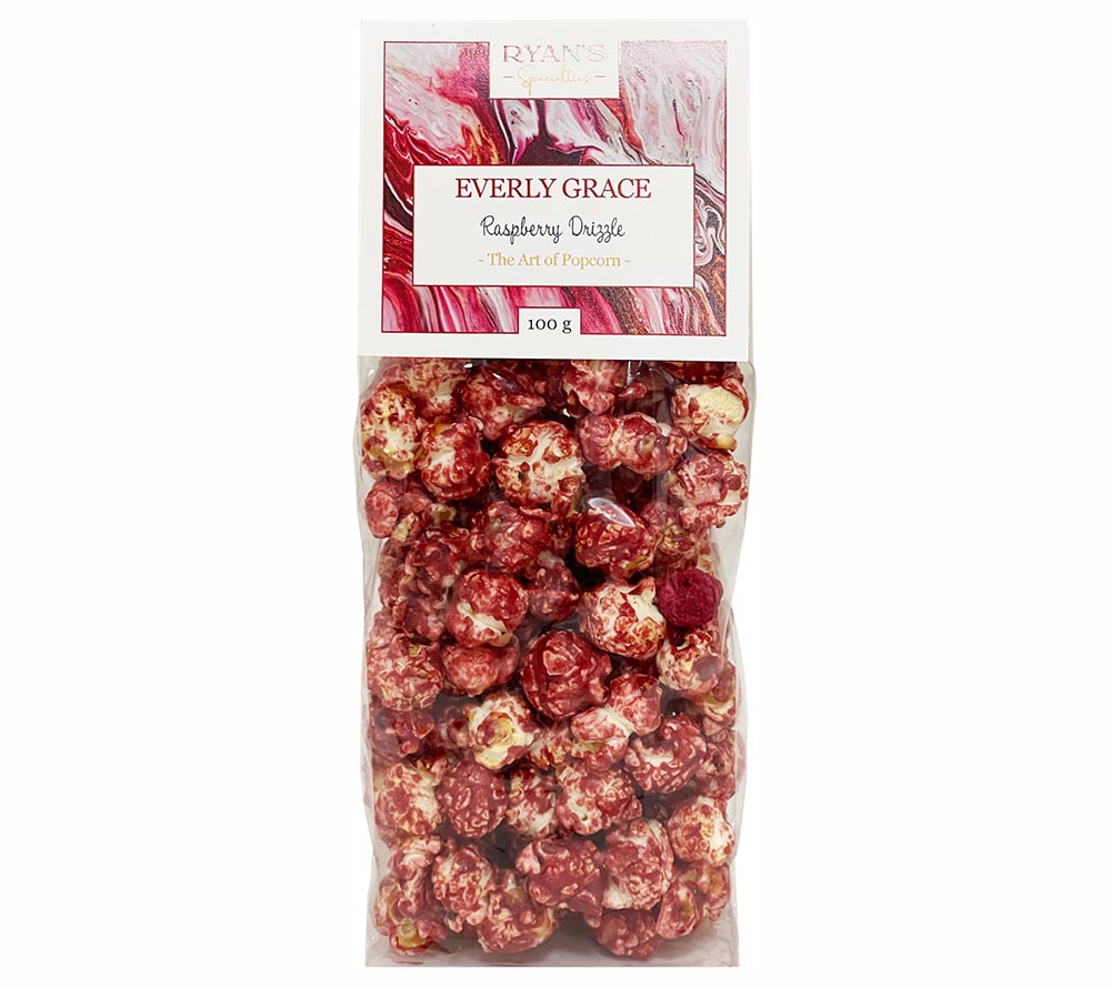 Everly Grace Popcorn Raspberry Drizzle Bag 100 g von Ryan's Specialties kaufen | Süß, fruchtig, Johannes- Himbeere | Perfekt für Filmabende