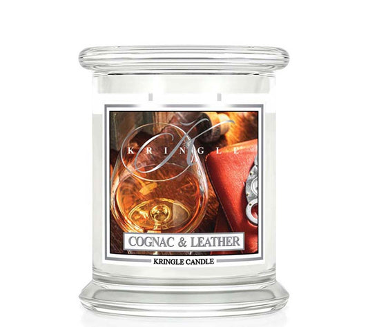 Kringle Jar Medium Cognac & Leather von Kringle Candle kaufen | Duft: Sanfter Cognac, warmes Leder, würzig | Brenndauer: 75 Stunden 