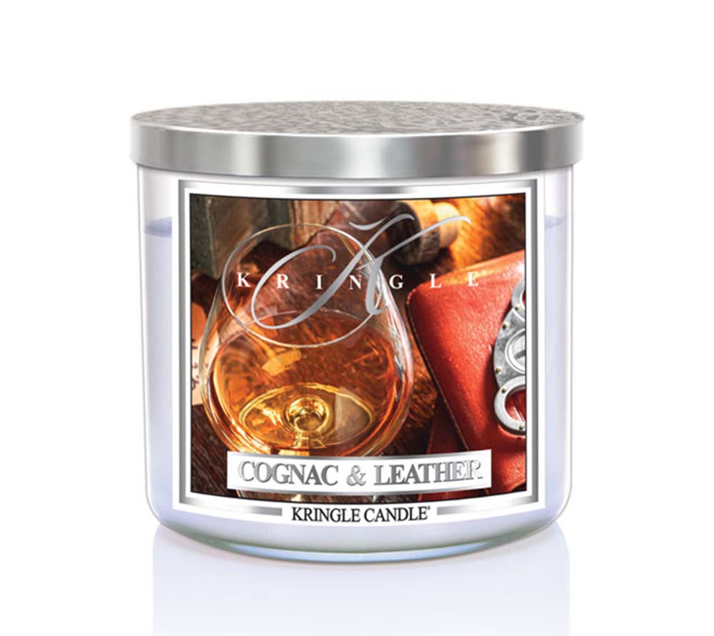 14.5oz Soy Jar Cognac & Leather von Kringle Candle kaufen | Duft: Sanfter Cognac, warmes Leder, würzig | Brenndauer: 45 Stunden