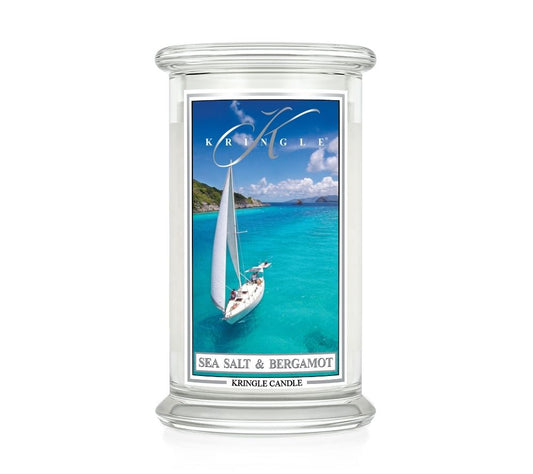 Kringle Candle Jar Large Sea Salt & Bergamot kaufen | Frische trifft florale Raffinesse | bringt mediterranes Urlaubsgefühl in Ihr Sortiment