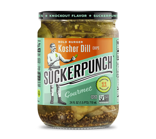 Bold Burger Dill Pickle Chips Jar von SuckerPunch Gourmet kaufen | kräftig, dillig, knackig | Ideal für Snacks, Sandwiches und Burger