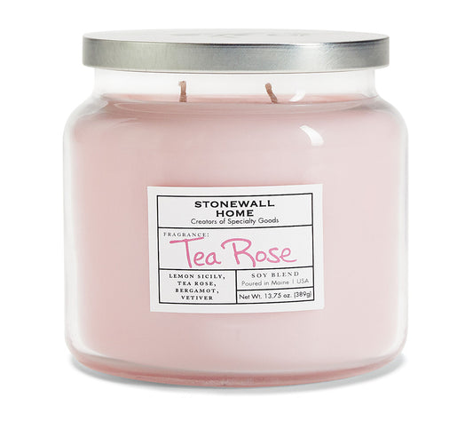 Stonewall Jar Medium Tea Rose von Stonewall Kitchen kaufen | Duft: Blütenblättern, Zitrusfrüchten, holzig | Brenndauer: 105 Stunden