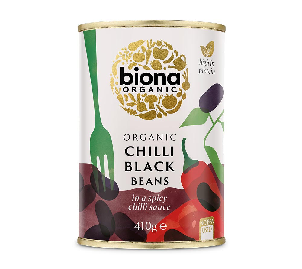 Chilli Black Beans von Biona kaufen | herzhafte schwarze Bohnen mit einer Prise Chili | Ideale Ergänzung für Borritos und Nachos | EU-weiter Versand