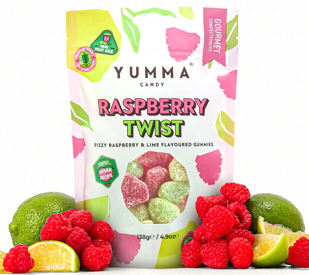 Raspberry Twist von Yumma Candy kaufen | Ergänzen Sie Ihr Sortiment mit stylisch-leckeren Gummibonbons | vereint süß und sauer in Perfektion